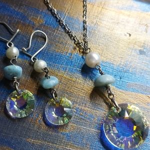 Swarovski Sun with Larimar Dainty Stainless Set